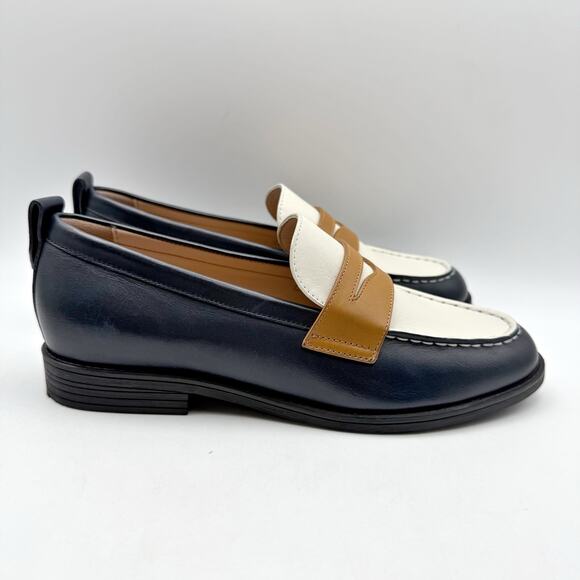 Cole Haan Womens Stassi Penny Loafer US 6.5 B EU 37 Navy Ivory Leather NWOB - Picture 3 of 13
